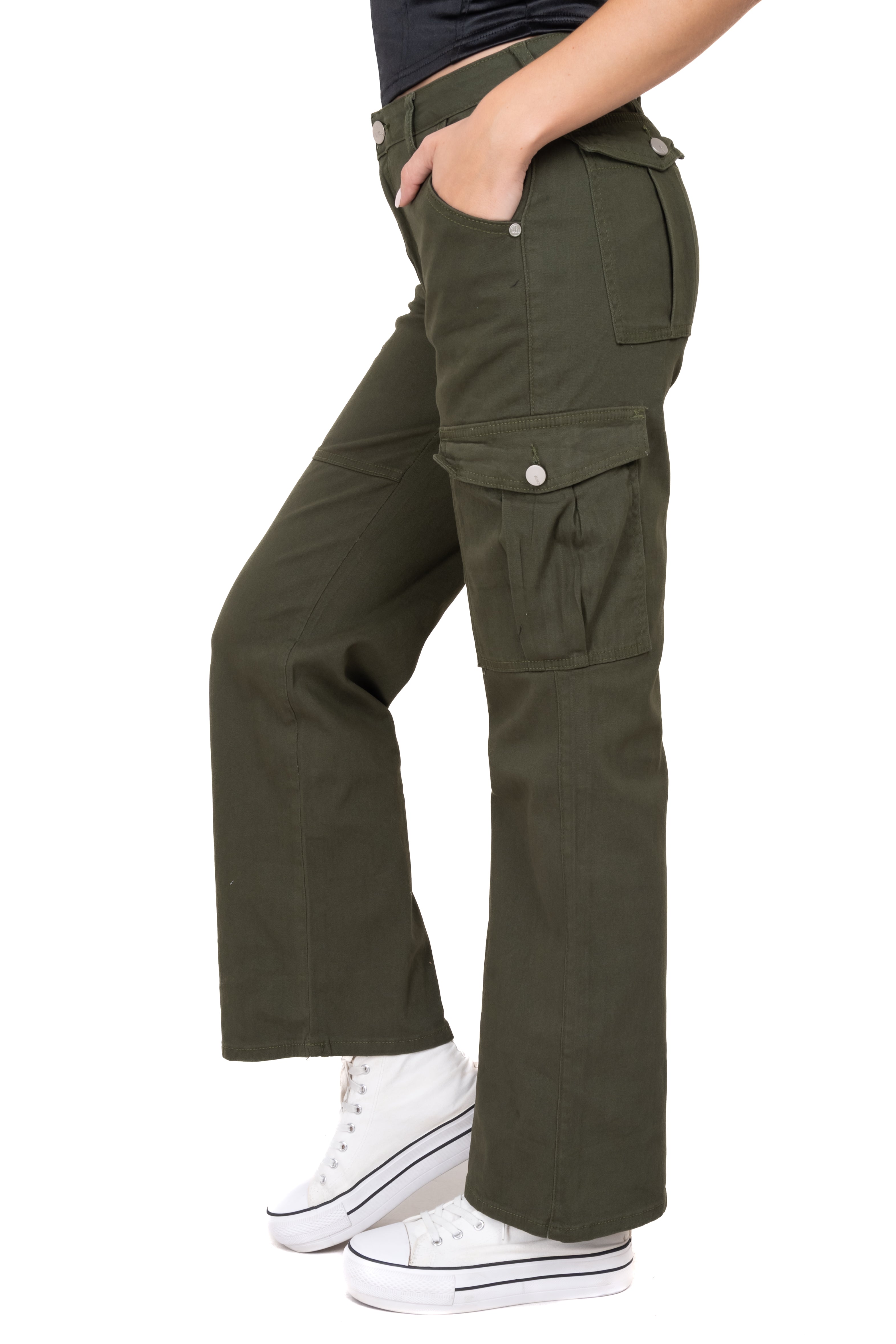 WIDE leg Jeans Pockets OLIVE