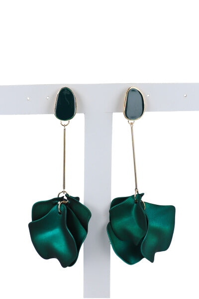 Aretes Largos Pétalos VERDE CAZADOR