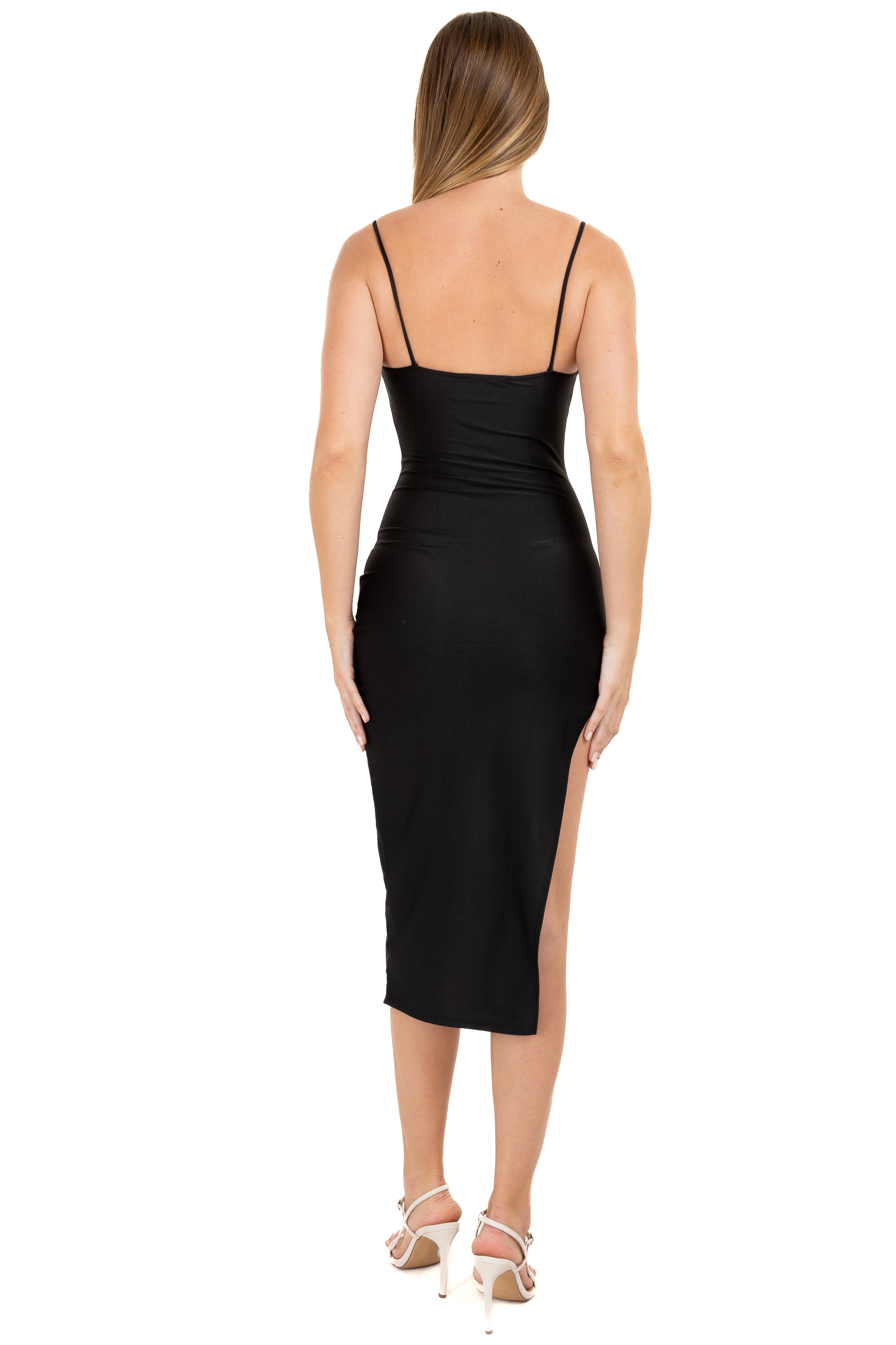 Vestido Midi Bodycon Drapeado NEGRO