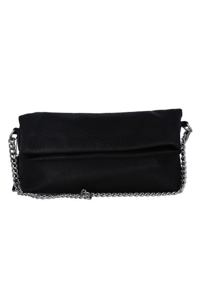 Bolsa clutch efecto piel cadena NEGRO