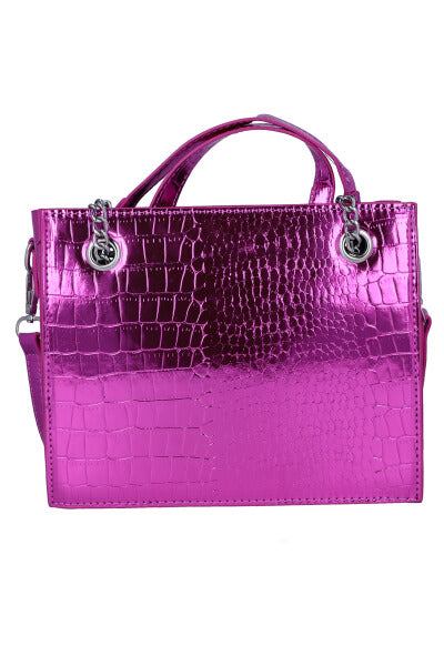 Bolsa midi metalizada croco ROSA