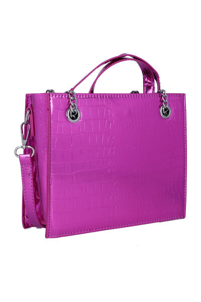 Bolsa midi metalizada croco ROSA