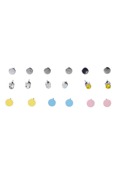 Set 9 Pares Studs Piedras SILVER