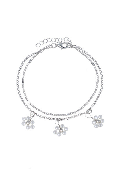 Anklet double layer flowers SILVER