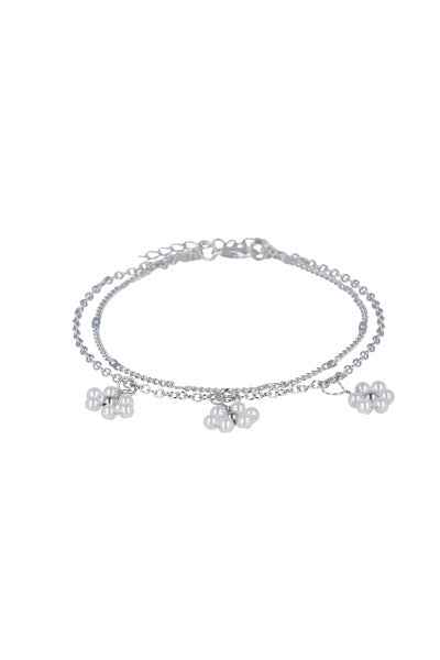 Anklet double layer flowers SILVER