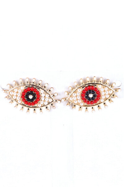 Pearl eye earrings RED