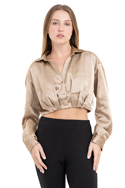 CROP SATTIN COSTING SHIRT BEIGE