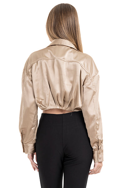 CROP SATTIN COSTING SHIRT BEIGE