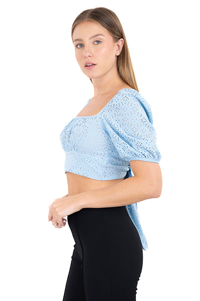 Blouse Straight Manga Bulled Eyelets Sky blue