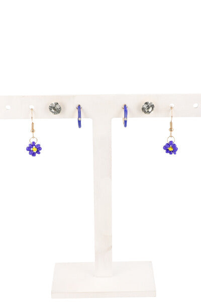 3Pr Aretes Arracadas Flor AZUL