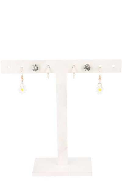 3Pr Aretes Arracadas Flor BLANCO