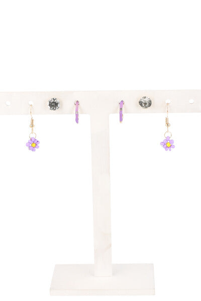 3Pr Aretes Arracadas Flor MORADO