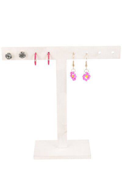 3Pr Aretes Arracadas Flor ROSA