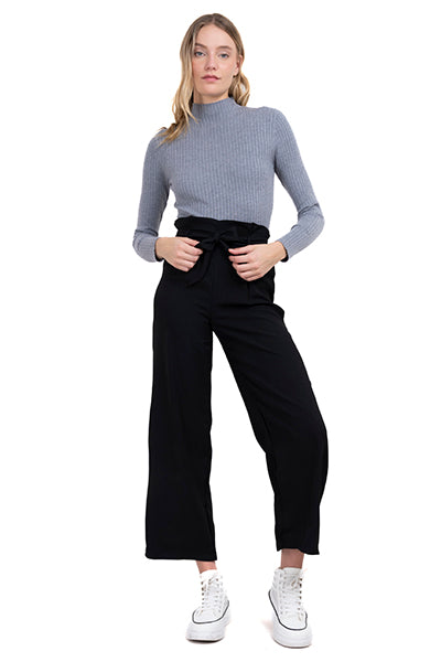 Pantalón wide leg cintura paper bag NEGRO