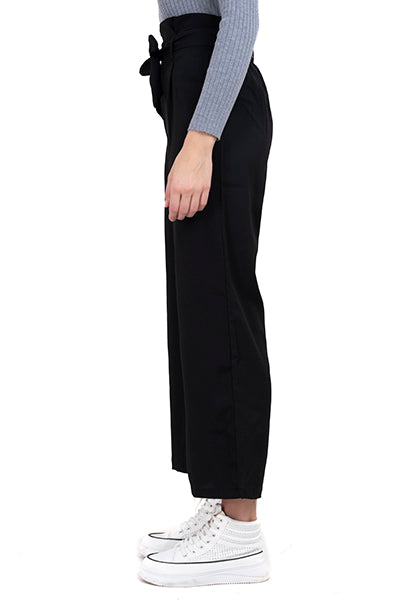 Pantalón wide leg cintura paper bag NEGRO