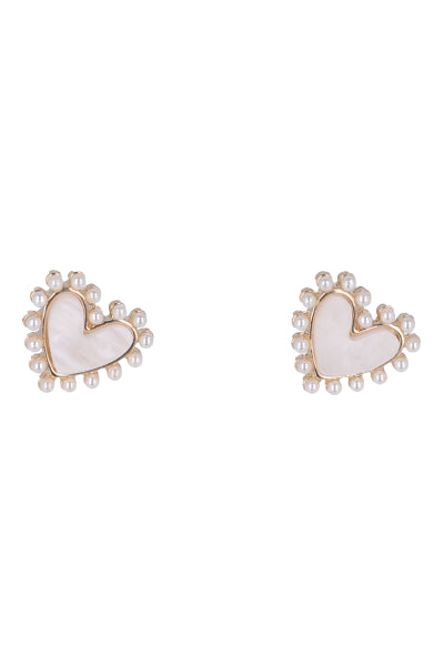 Aretes Studs Corazón Perlas ORO