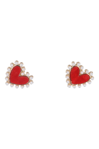 Aretes Studs Corazón Perlas ROJO