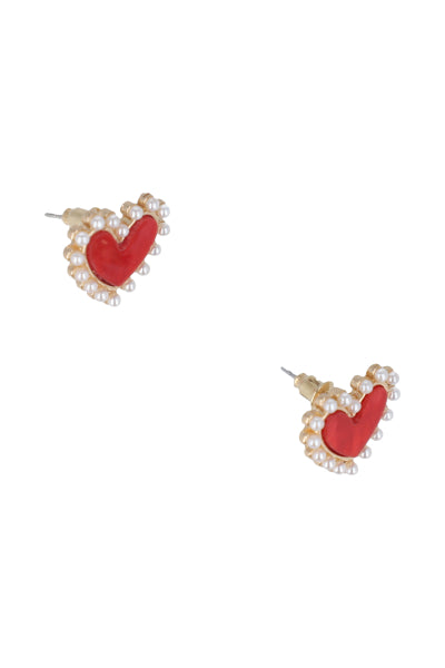 Aretes Studs Corazón Perlas ROJO