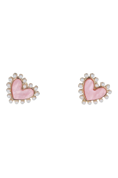 Aretes Studs Corazón Perlas ROSA