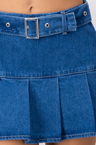 Falda Mini Denim Tableada STONE MEDIO