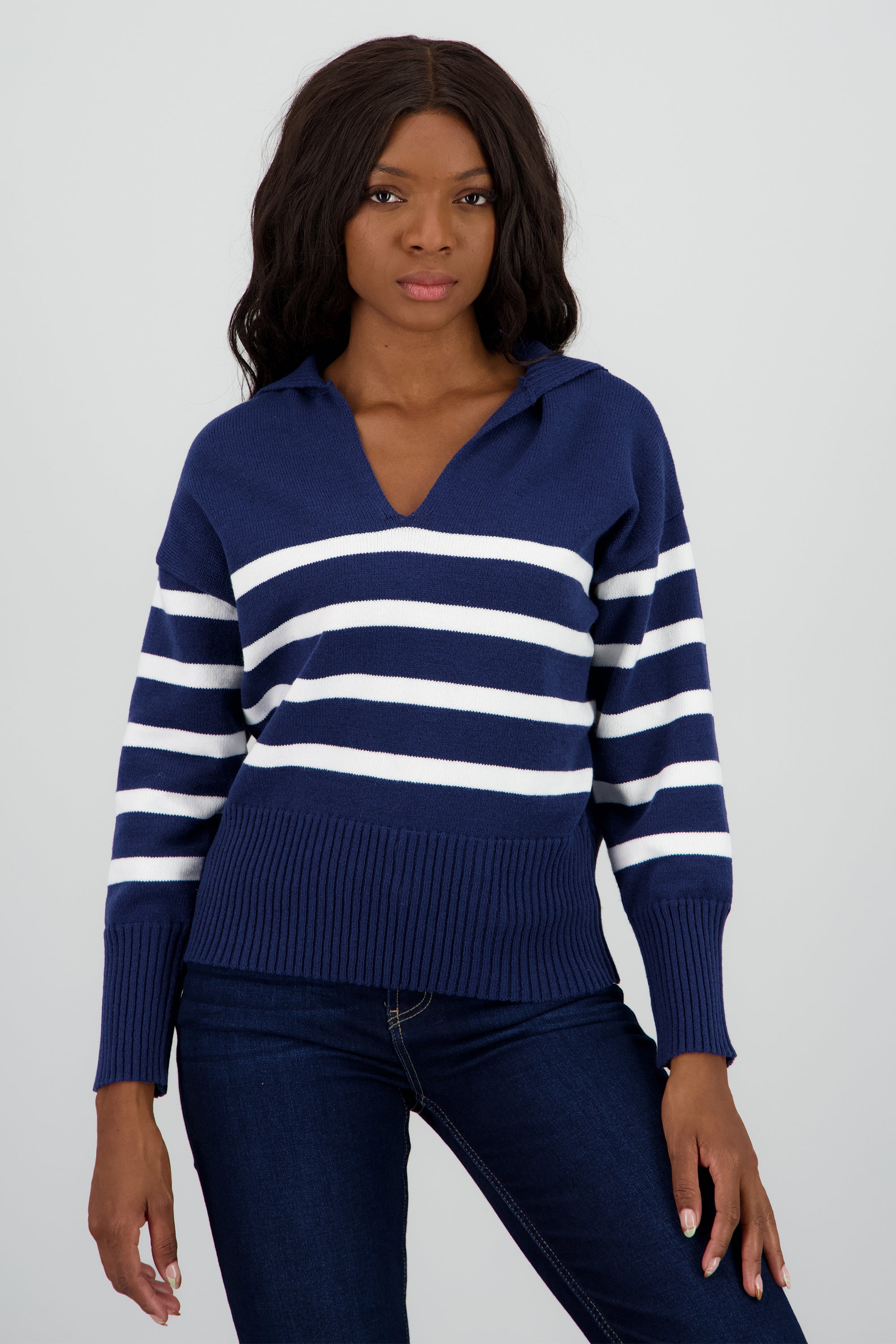 Suéter cuello polo rayas MARINO