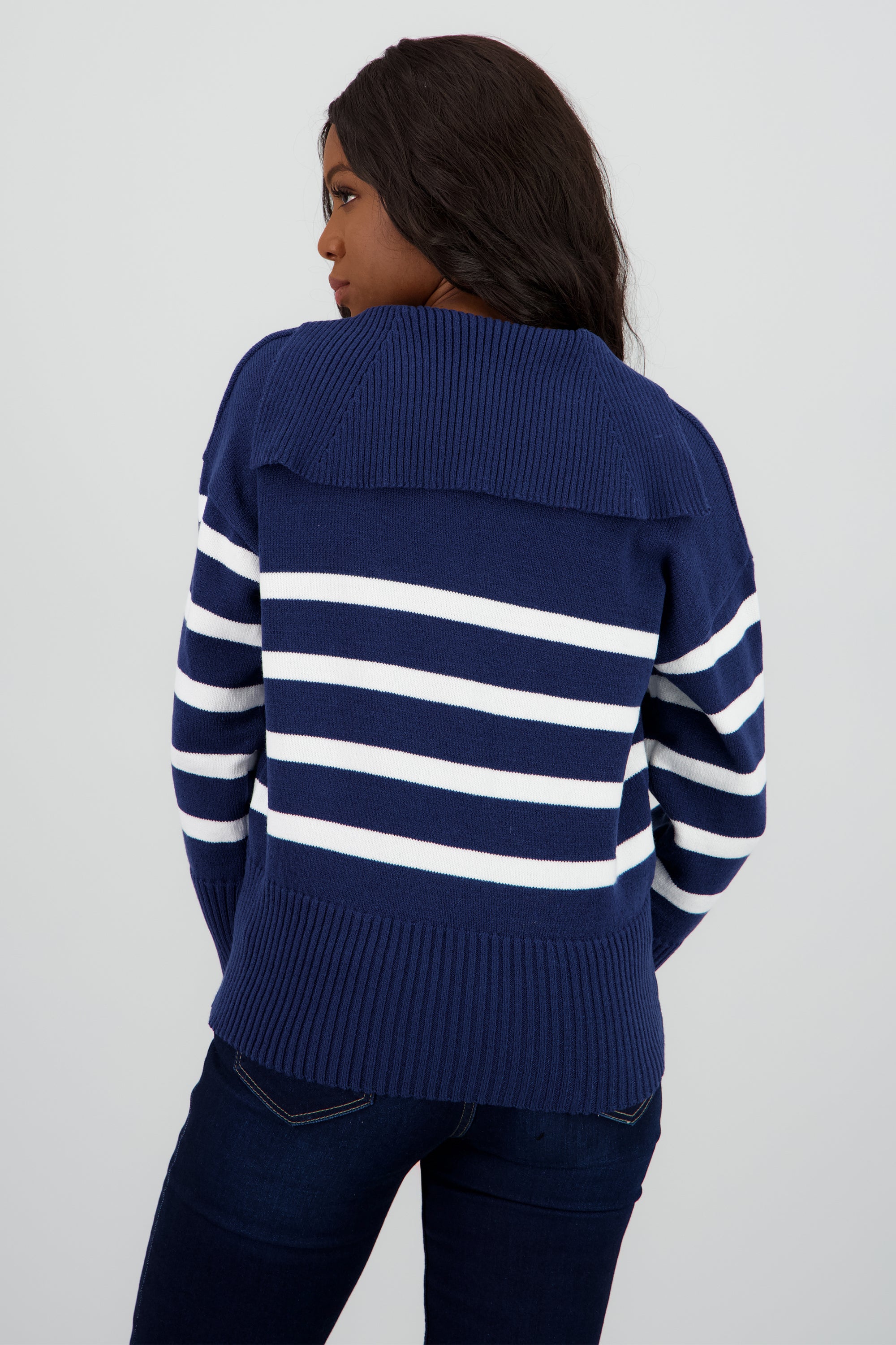 Suéter cuello polo rayas MARINO