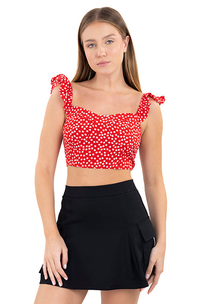 Top crop tirantes olanes flores ROJO COMBO