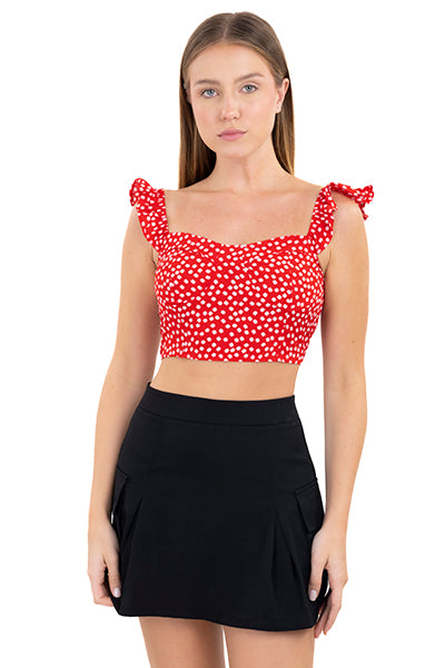 Top crop tirantes olanes flores ROJO COMBO