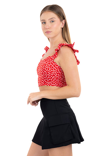 Top crop tirantes olanes flores ROJO COMBO