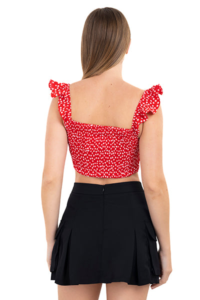 Top crop tirantes olanes flores ROJO COMBO