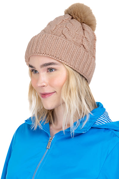 Gorro tejido trenzado pompón BEIGE