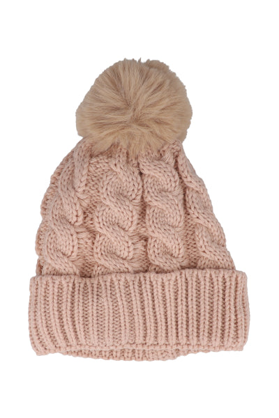 Gorro tejido trenzado pompón BEIGE