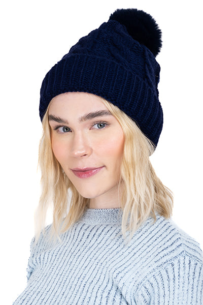 Gorro tejido trenzado pompón MARINO