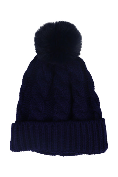 Gorro tejido trenzado pompón MARINO