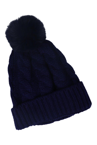 Gorro tejido trenzado pompón MARINO