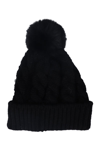 Gorro tejido trenzado pompón NEGRO