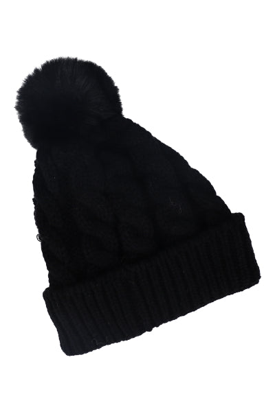 Gorro tejido trenzado pompón NEGRO