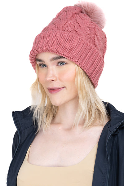 Gorro tejido trenzado pompón ROSA