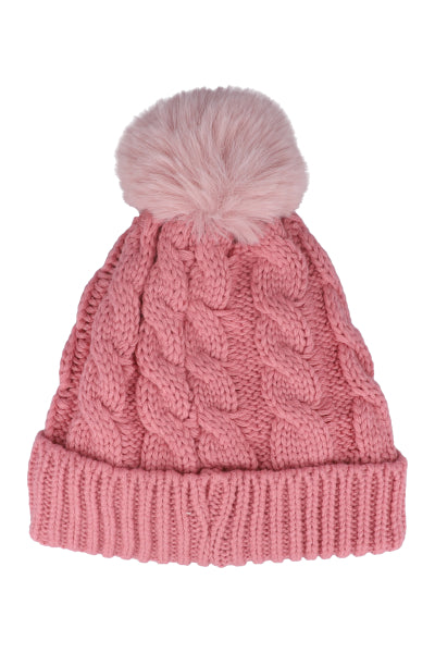 Gorro tejido trenzado pompón ROSA