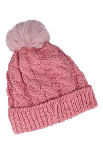 Gorro tejido trenzado pompón ROSA