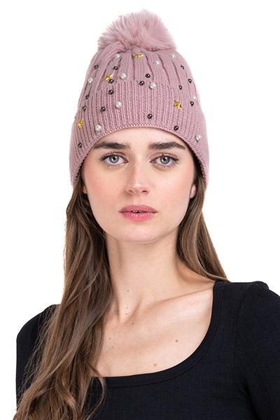 Gorro tejido brillos pompón BLUSH