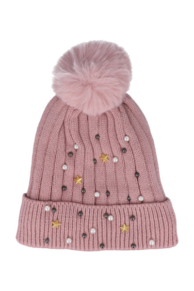 Gorro tejido brillos pompón BLUSH