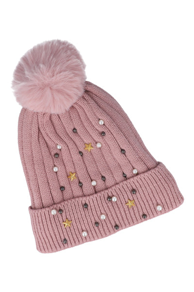 Gorro tejido brillos pompón BLUSH