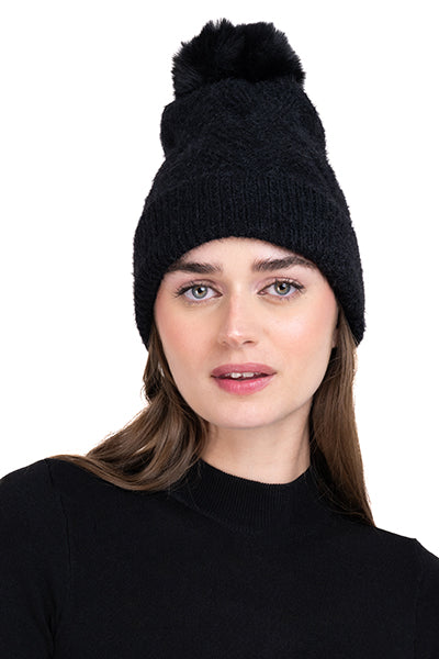 Gorro tejido pompón NEGRO