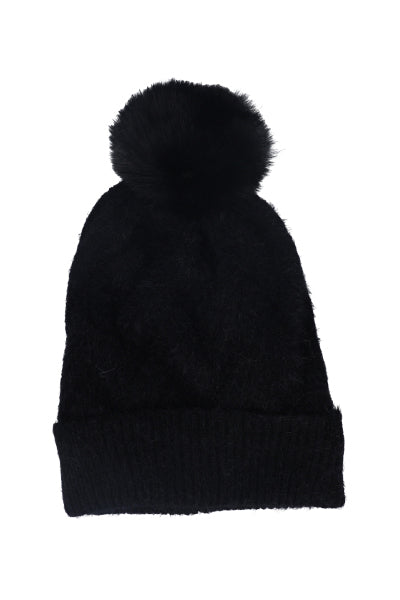 Gorro tejido pompón NEGRO