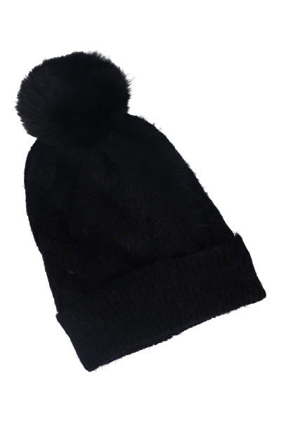 Gorro tejido pompón NEGRO