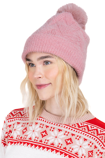 Gorro tejido pompón ROSA