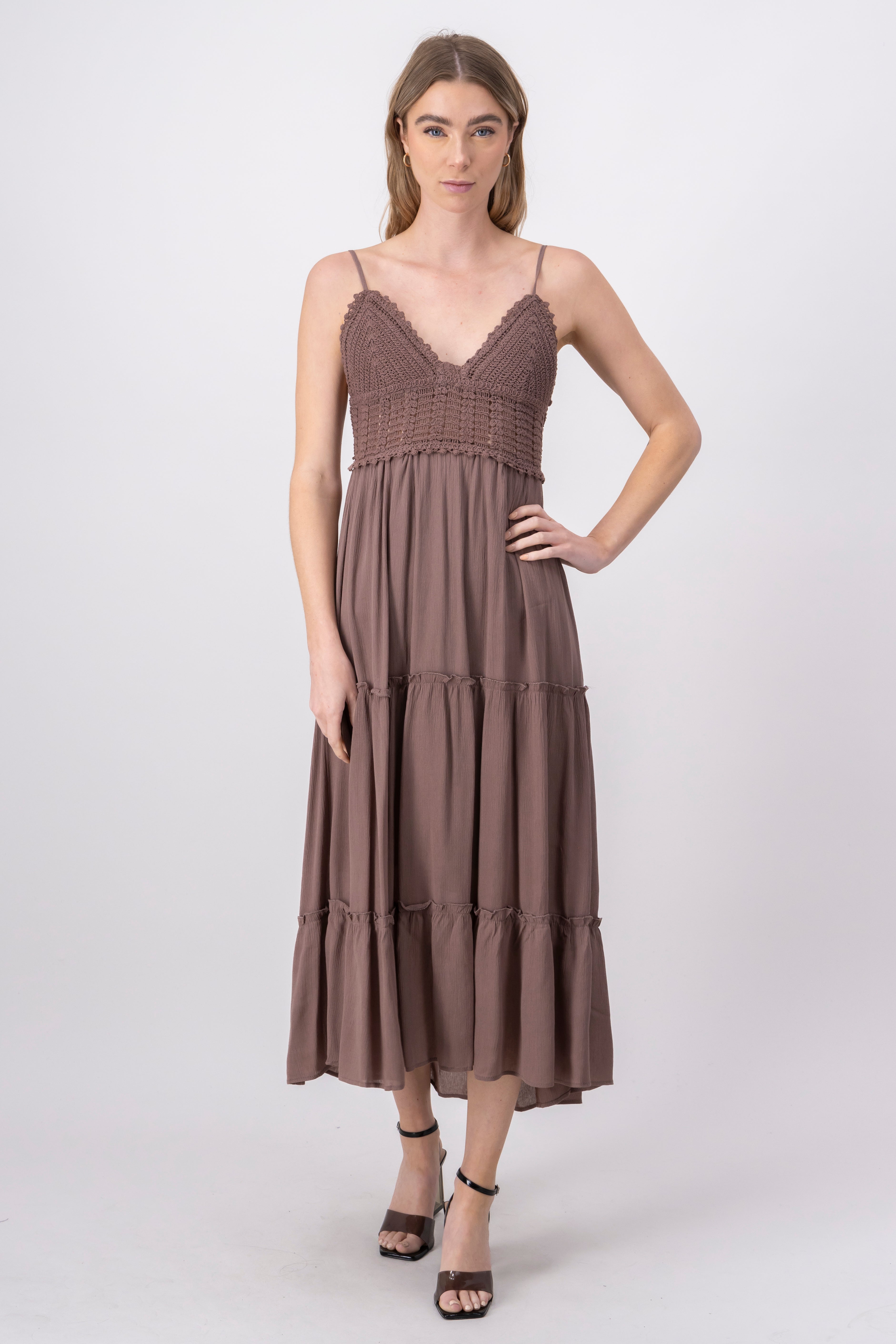 Maxi Cocochet Cup Dress COFFEE