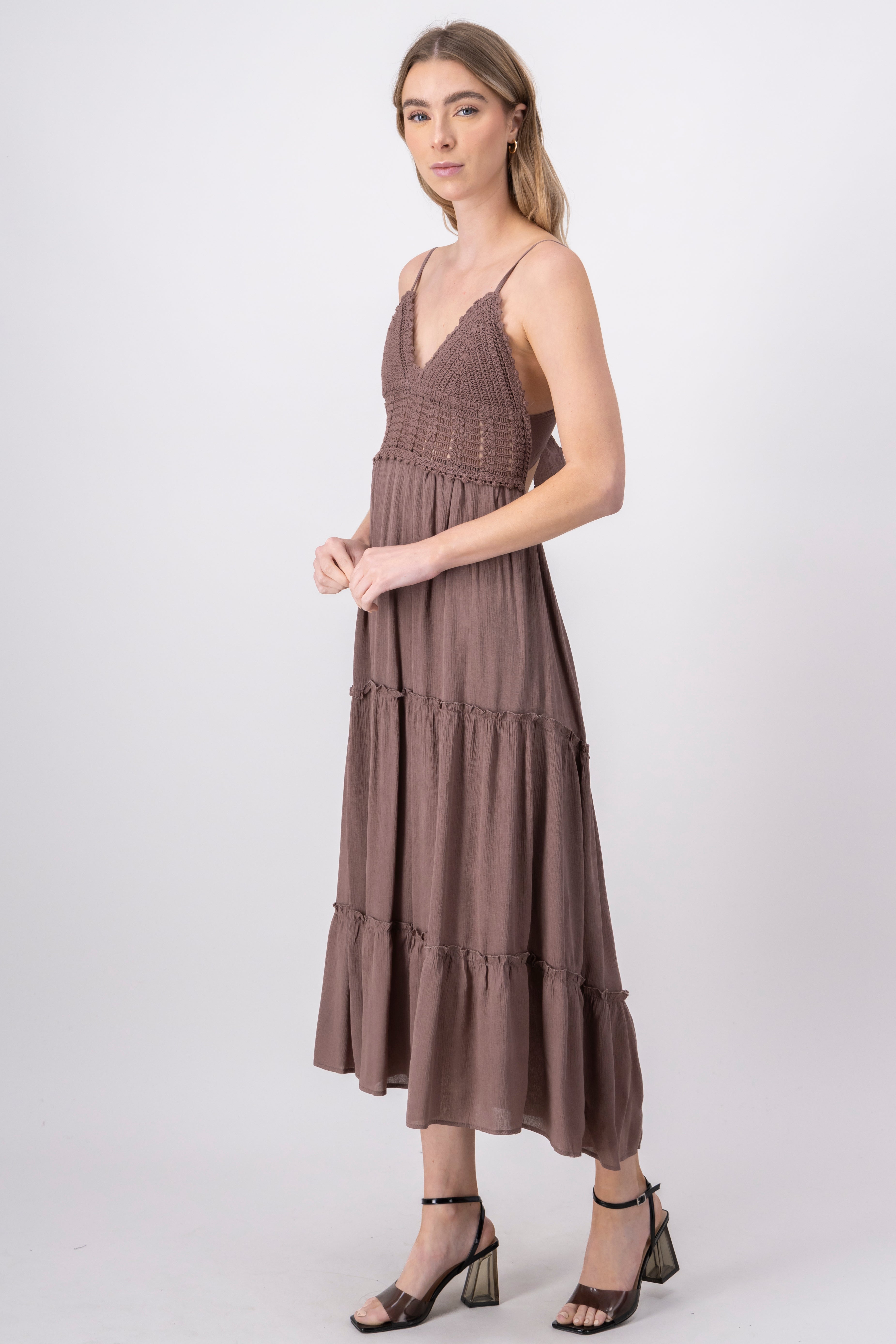 Maxi Cocochet Cup Dress COFFEE