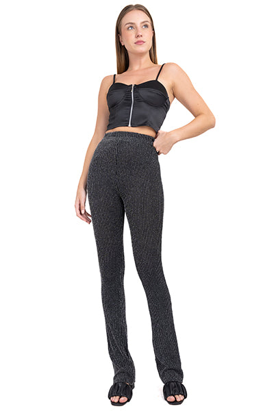 Flared Pants Lurex lines BLACK